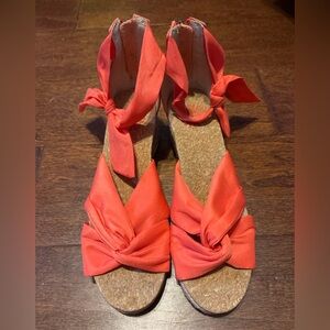 UGG Wedge Sandals Size 6 Coral Ankle Tie Cork Platform Sandals